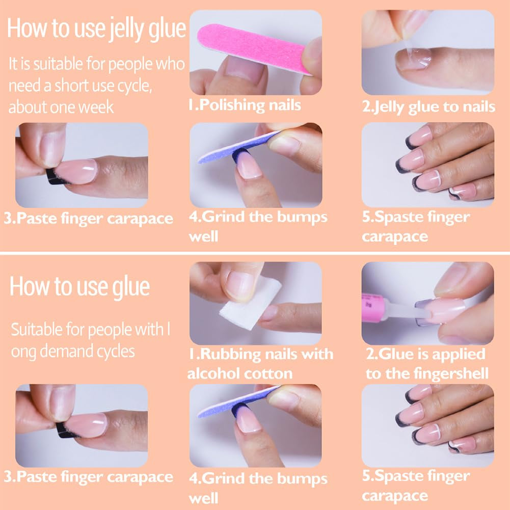 Short Almond Press On Nails - White Ombre Fake Nails for Women & Girls - 24 Pcs Acrylic Stick-On Designs