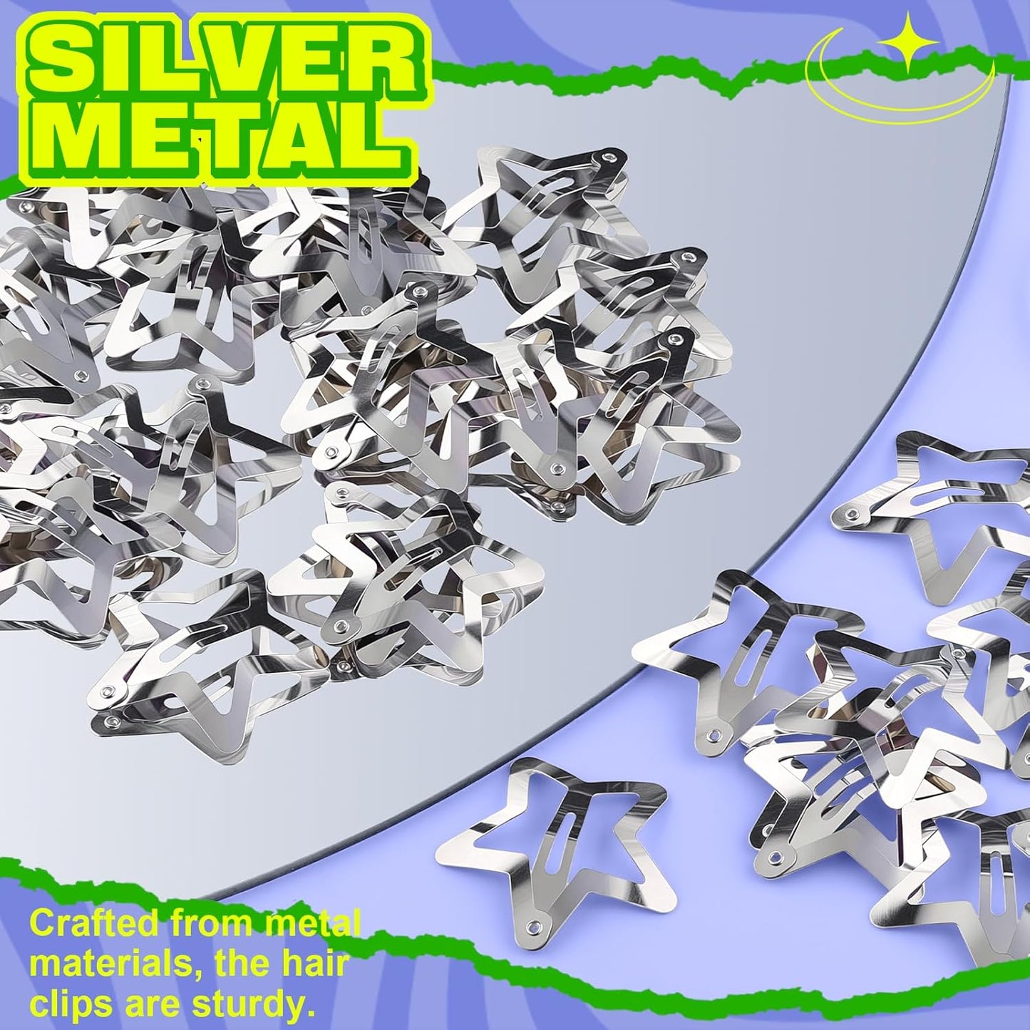 30 PCS 1.61" Star Hair Clips, Y2K Hair Accessories, Silver Star Clips for Girls Women, Rave Accessories, Non Slip Star Barrettes, Metal Star Snap Hair Clips