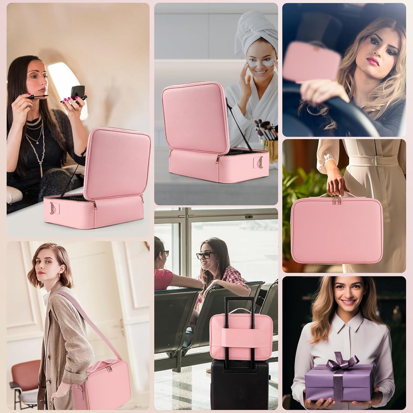 Ultimate 15''X11'' Makeup Organizer with LED Mirror and Adjustable Brightness - Travel-Friendly Cosmetic Case with Detachable Dividers and Shoulder Strap