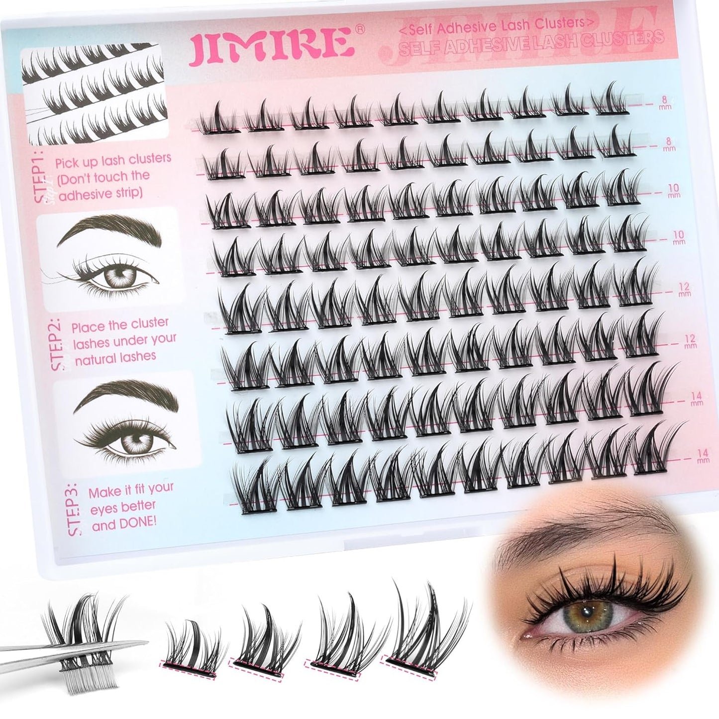 Natural Look Manga Self-Adhesive Eyelashes - 8-14MM Wispy Clusters for Anime-Inspired Glam, Reusable & Easy to Apply