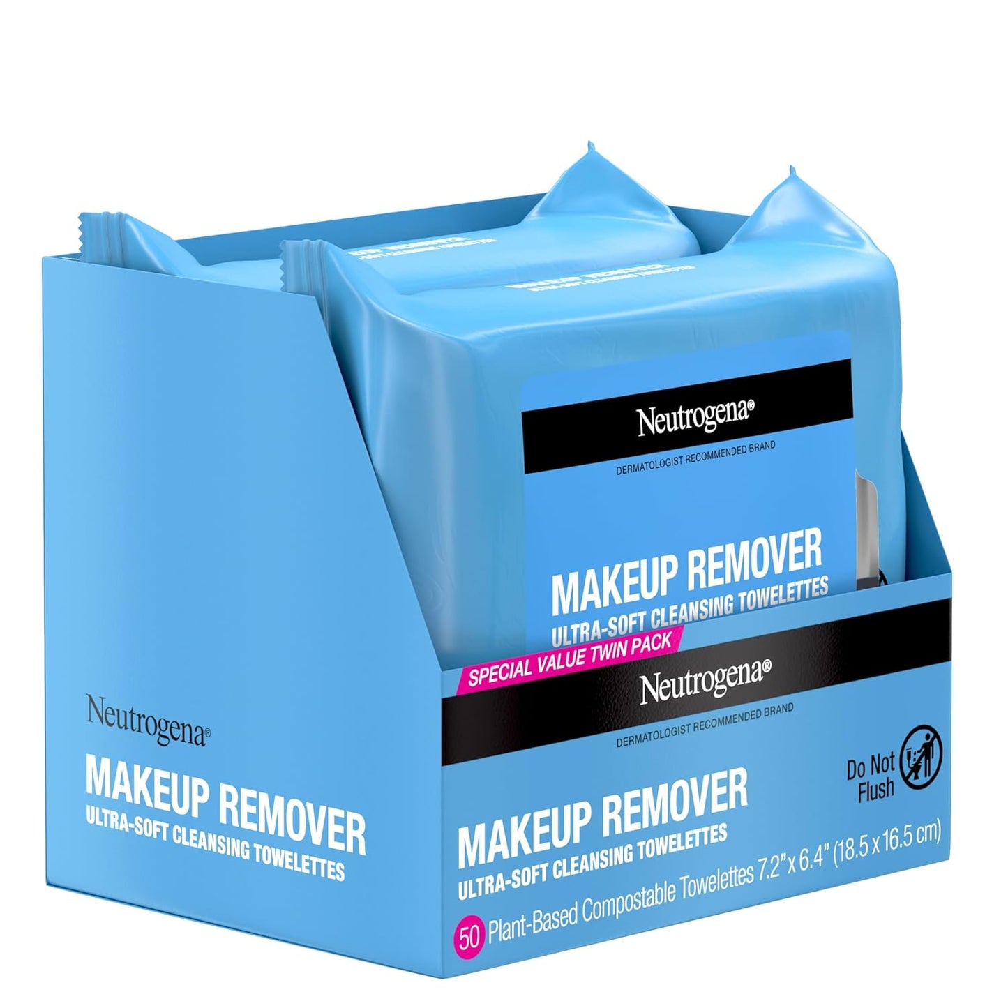 Ultra-Soft Makeup Remover Wipes - 50 Alcohol-Free, Plant-Based Facial Towelettes for Effortless Waterproof Makeup Removal (2 Packs of 25)