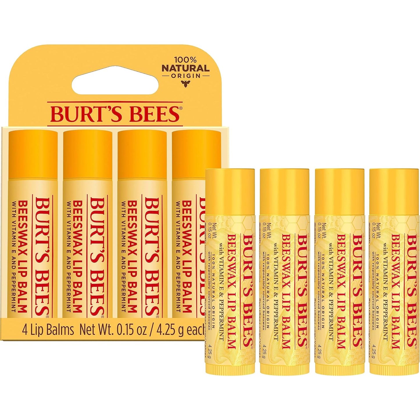 Moisturizing Lip Balm Stocking Stuffers - 4-Pack of Natural Beeswax with Vitamin E & Peppermint Oil for Perfect Christmas Gifts!
