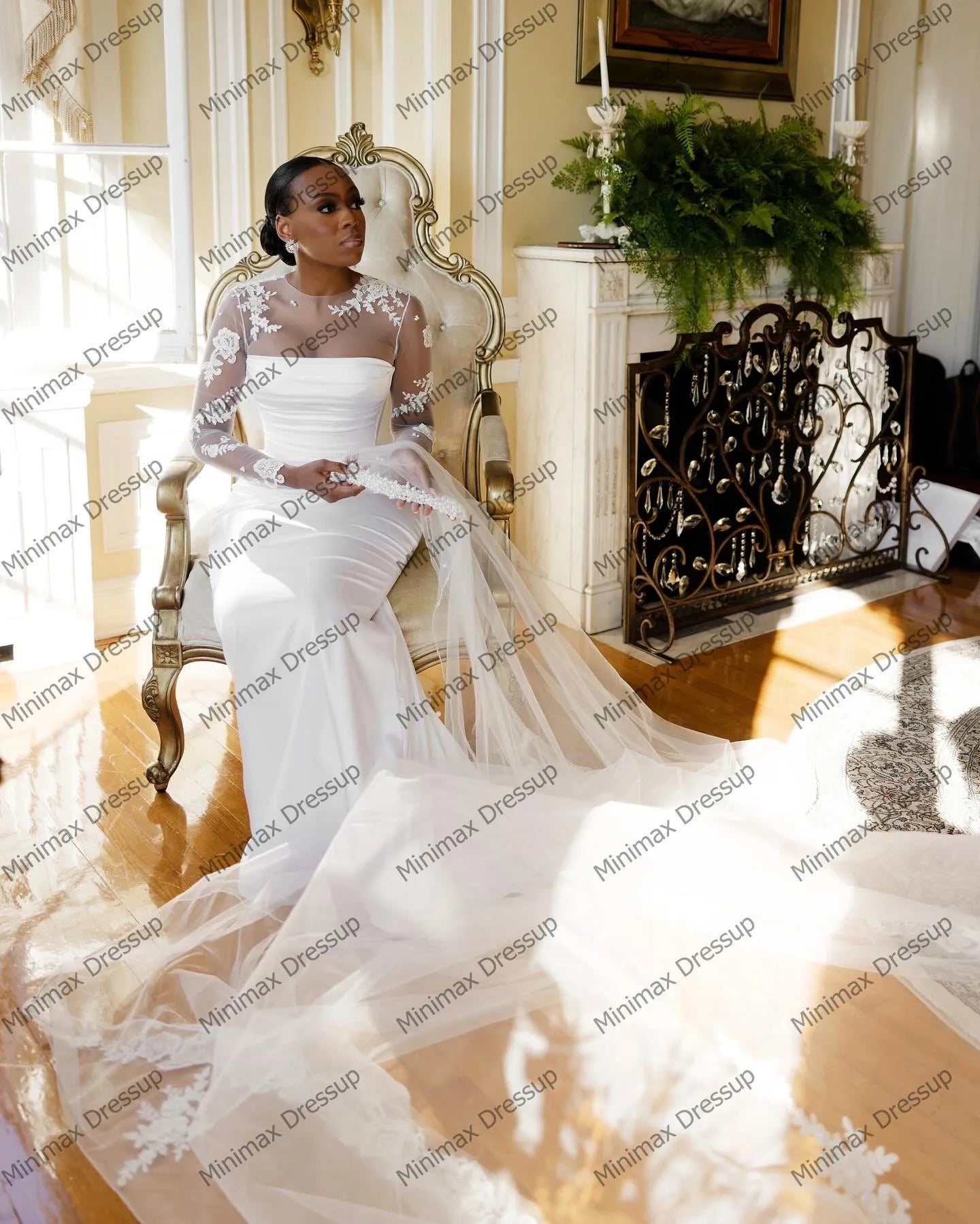 Vintage Satin Mermaid Africa Wedding Dress Elegant Appliques Taffeta Long Aso Ebi Bridal Gowns Illusion Flowers Prom Party Gowns