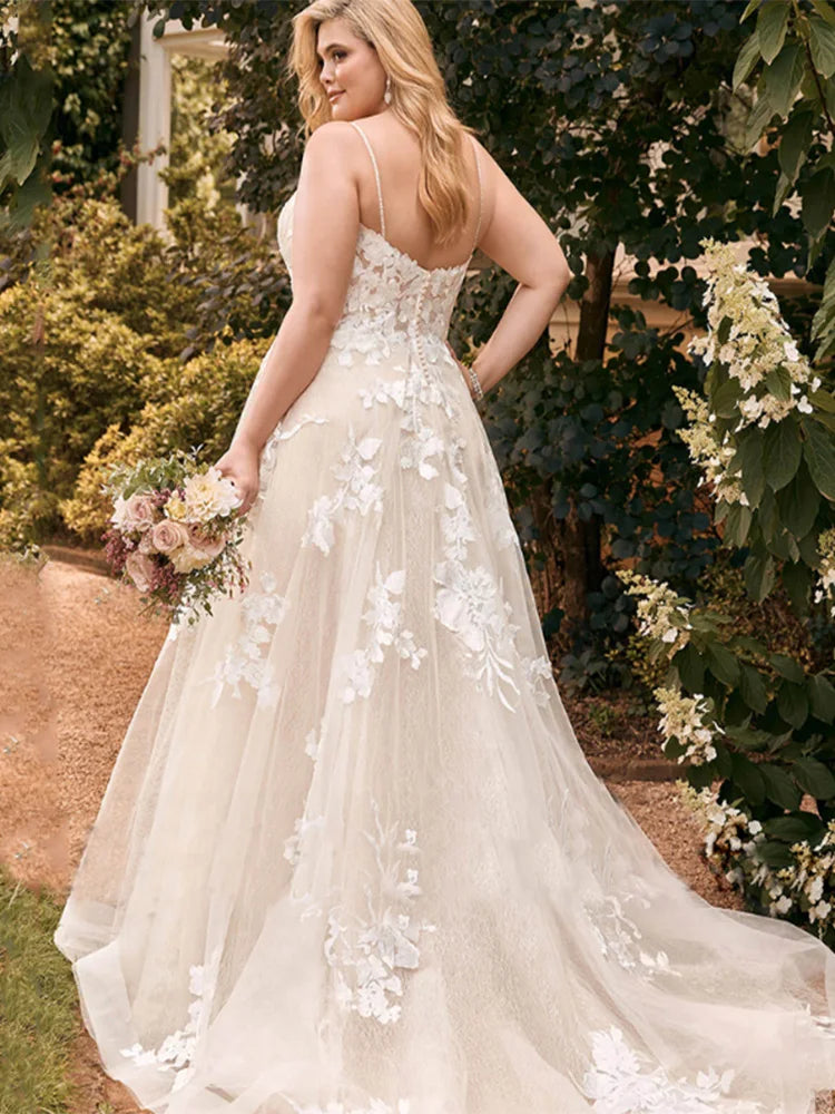 Pastoral Wedding Dresses For Woman Spaghetti Straps Backless Bridal Gown Applique A-Line Elegant Vestido De Noiva Plus Size