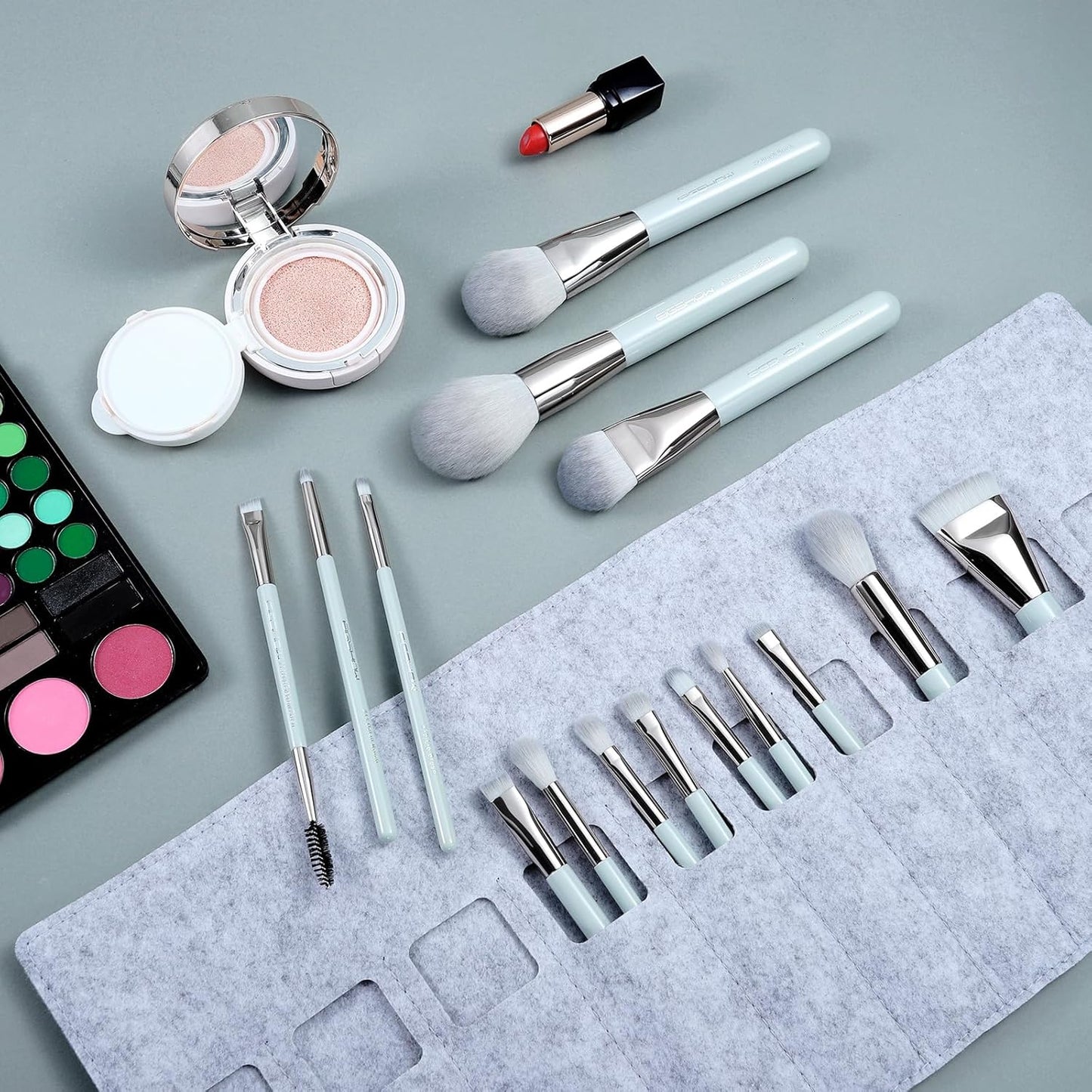 Makeup Brushes, 15Pcs Professional Makeup Brush Set with Case, Premium Synthetic for Foundation Contour Concealers Blush Eye Shadow (BABYBLUE)