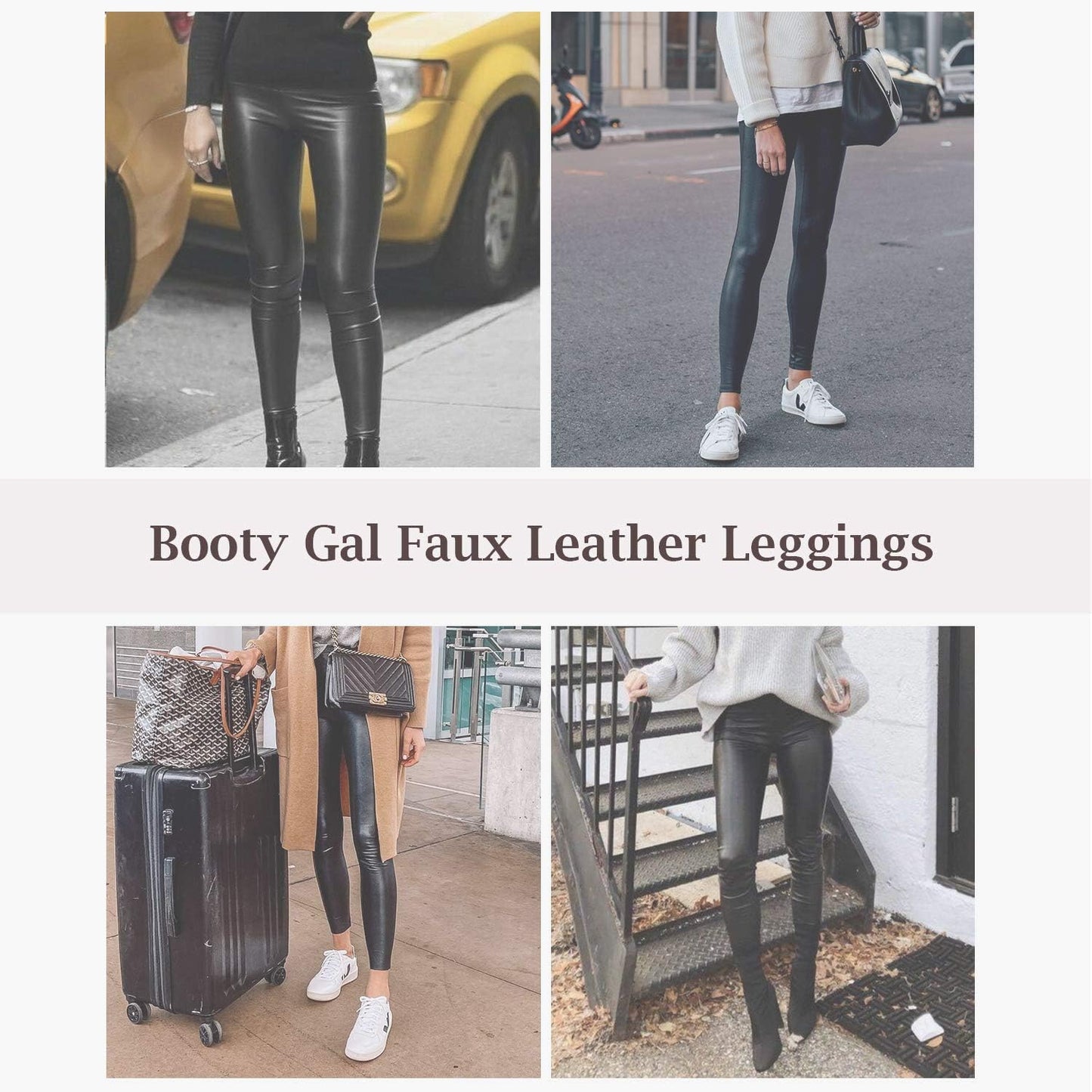 Faux Leather Leggings for Women High Waist Pants Black Elastic Tights
