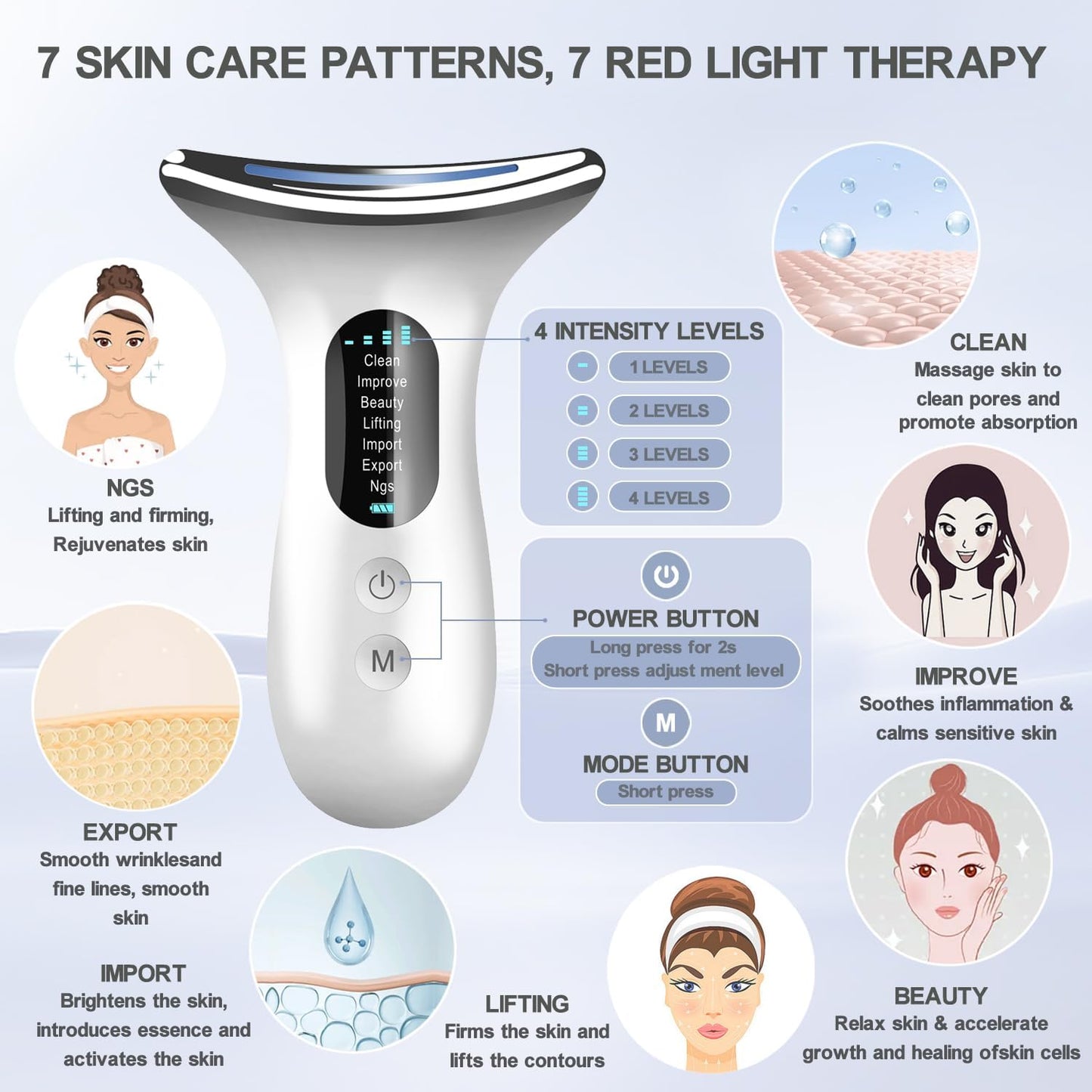 Revitalize Your Beauty with the 7-Color Light Face & Neck Massager - Anti-Aging Red Light Therapy for Firm, Tight, and Smooth Skin (White)