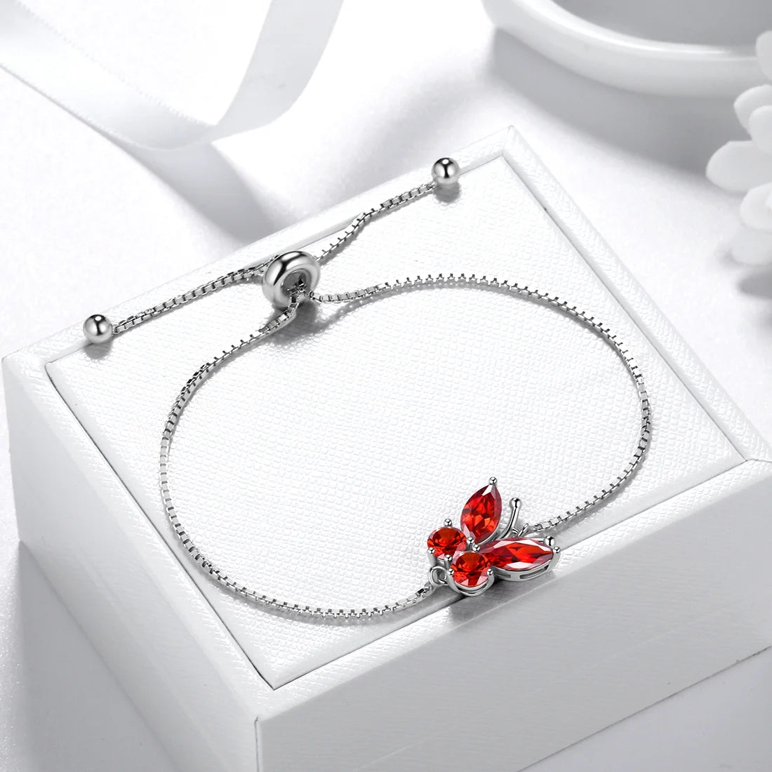 Elegant January Birthstone Jewelry Set - Stunning Red Butterfly Garnet Necklace, Earrings, Ring & Bracelet in Sterling Silver - Perfect Gifts for Christmas, Birthdays & Mother's Day