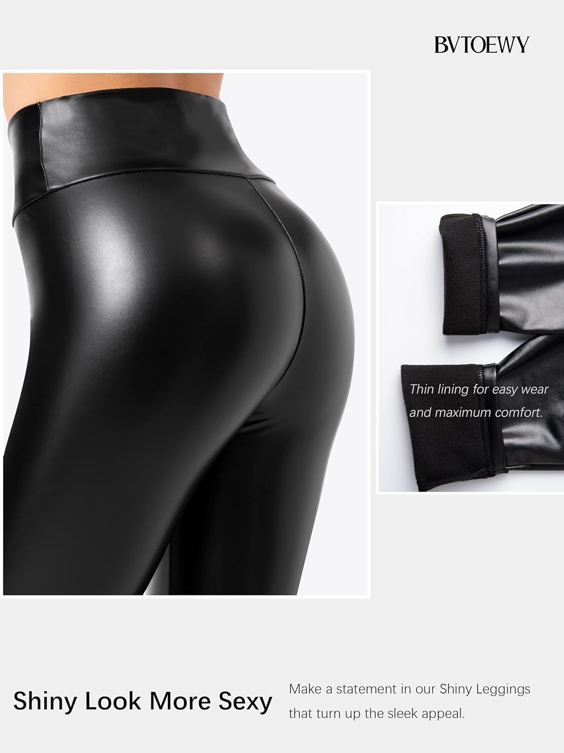 Women'S Faux Leather Leggings High Waisted Tummy Control Stretchy Leather Tights for Women