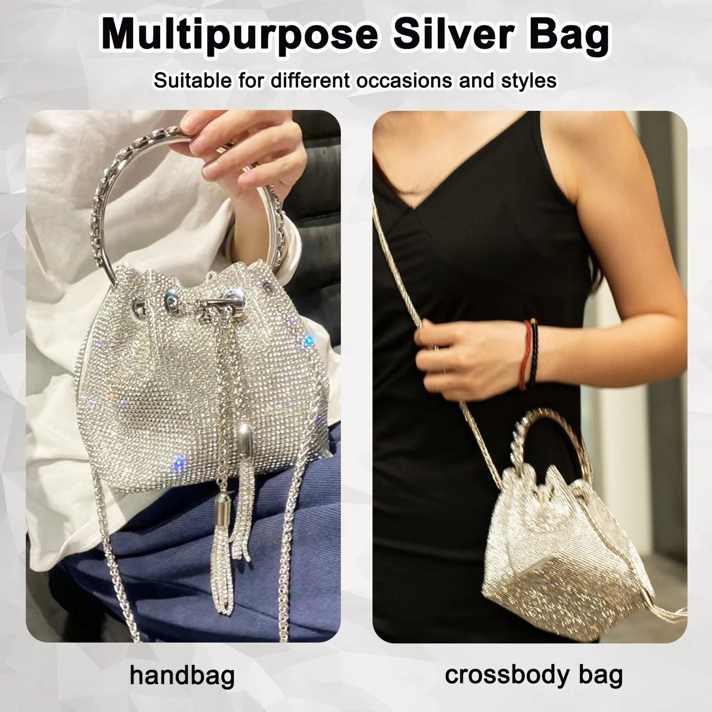 Sparkling Silver Rhinestone Evening Clutch for Women - Elegant Purse for Special Occasions