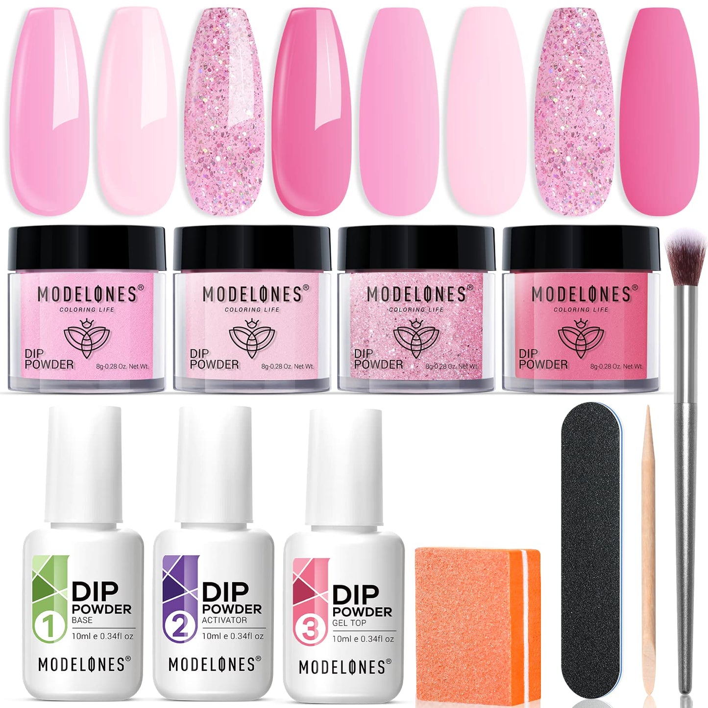 Ultimate Dip Powder Nail Kit - 4 Vibrant Glitter Colors, Essential Liquids & Tools for Stunning DIY Manicures - Perfect Mother's Day Gift!