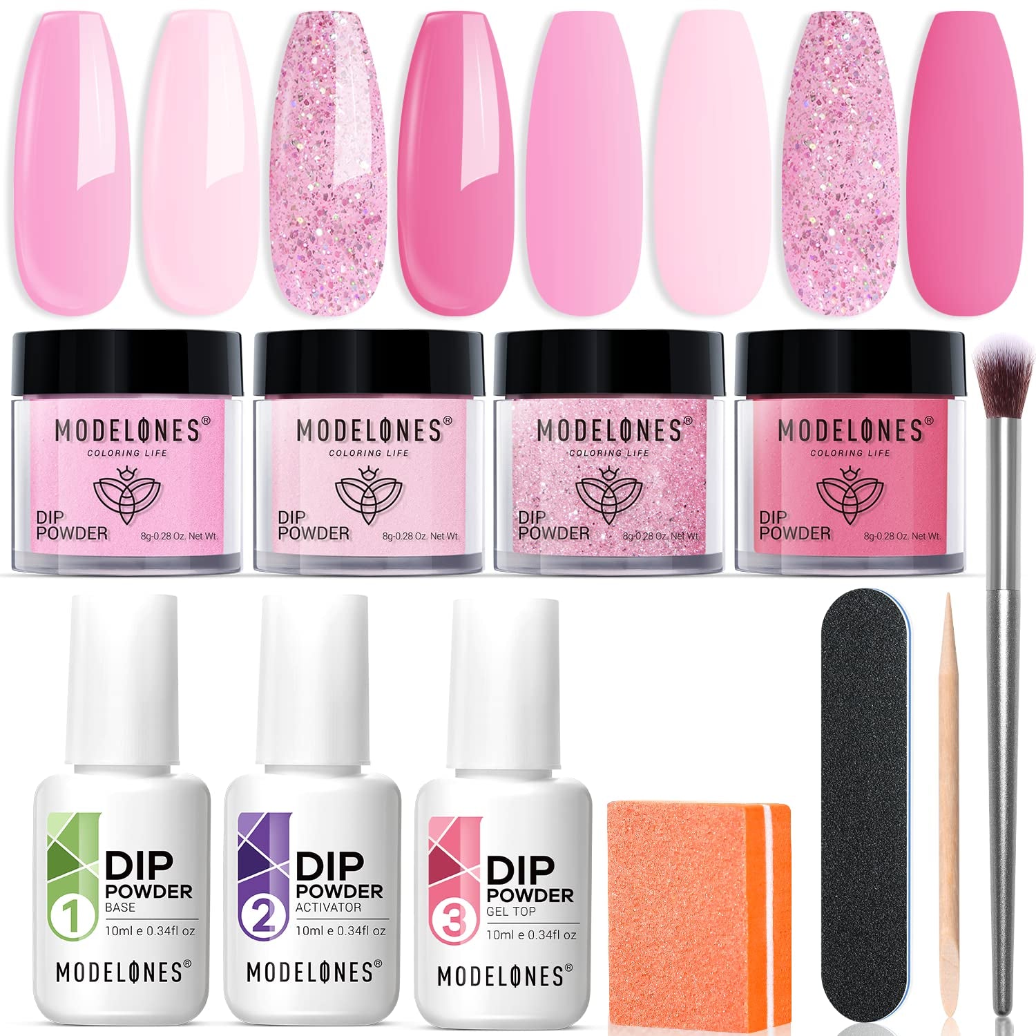 Ultimate Dip Powder Nail Kit - 4 Vibrant Glitter Colors, Essential Liquids & Tools for Stunning DIY Manicures - Perfect Mother's Day Gift!