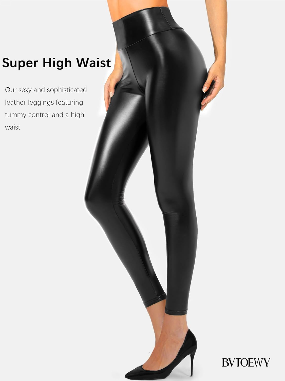 Women'S Faux Leather Leggings High Waisted Tummy Control Stretchy Leather Tights for Women