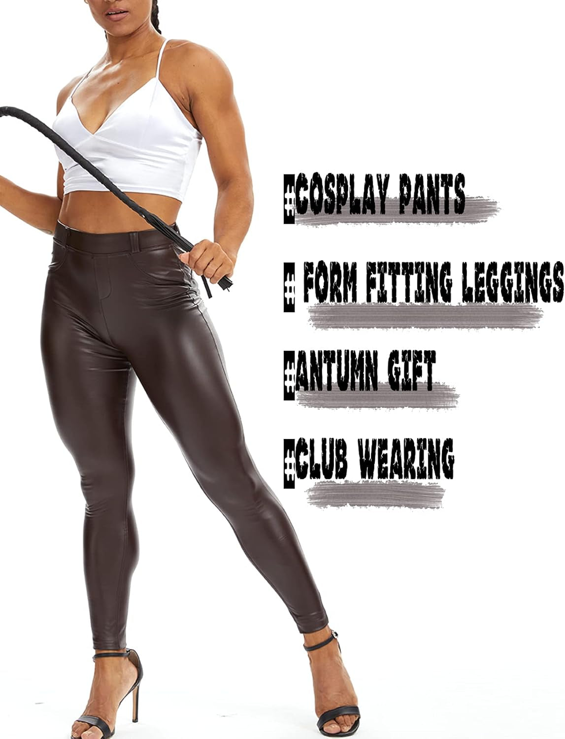 Women'S Faux Leather Leggings Pants PU Elastic Shaping Hip Push up Black Sexy Stretchy High Waisted Tights