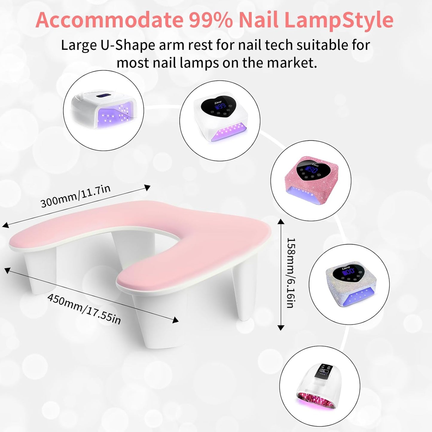 Ergonomic U-Shaped Nail Tech Arm Rest Cushion - Soft PU Leather Manicure Support (Pink)