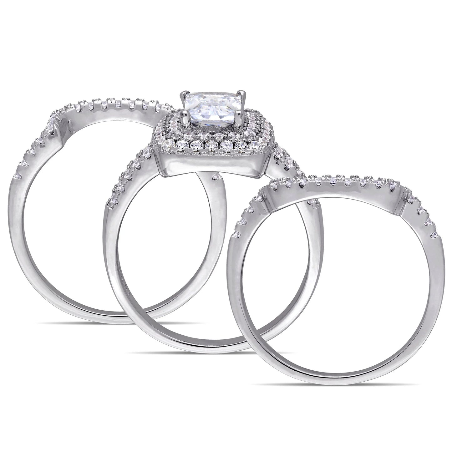 Exquisite Women's Sterling Silver Bridal Set with Cubic Zirconia and Emerald Accents