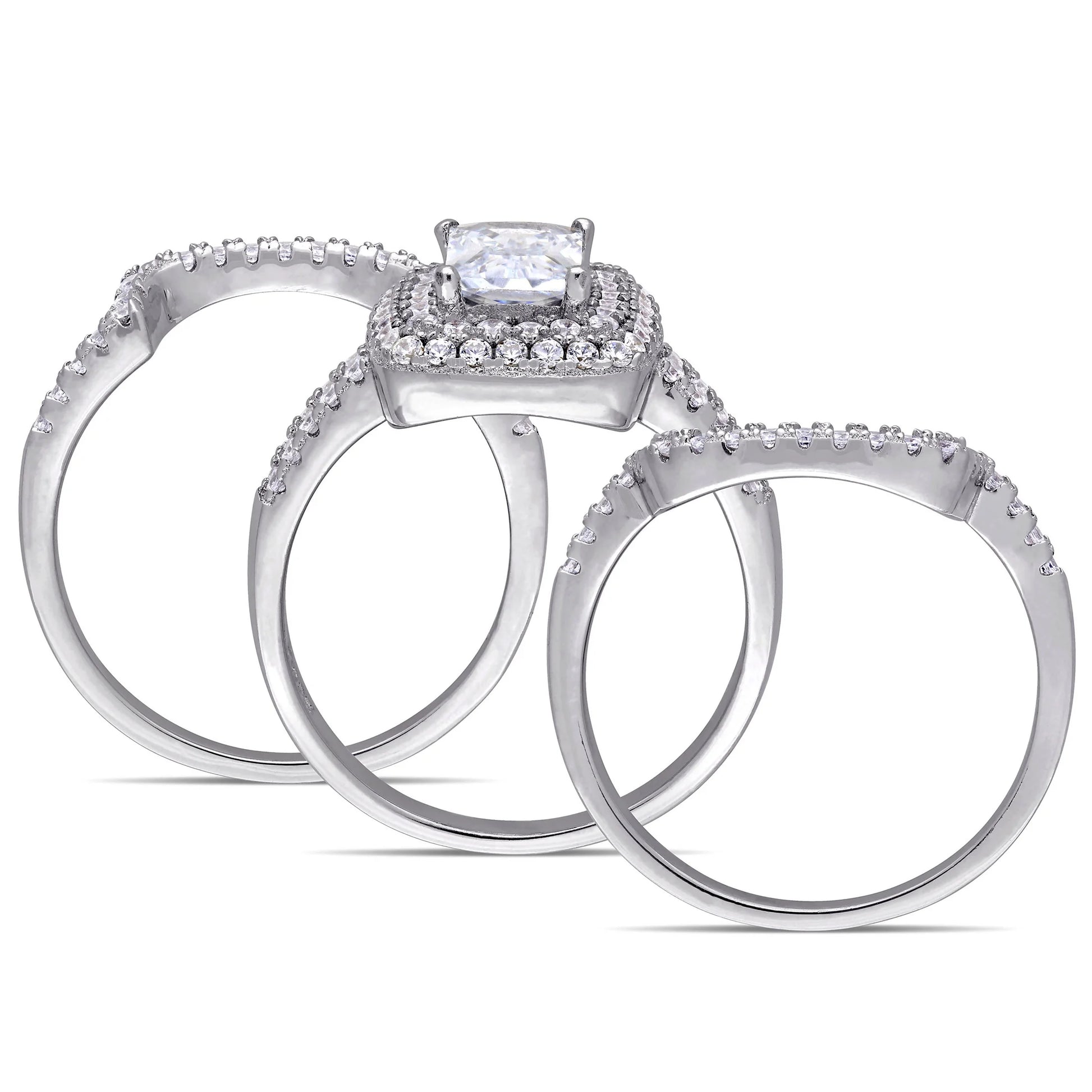Exquisite Women's Sterling Silver Bridal Set with Cubic Zirconia and Emerald Accents