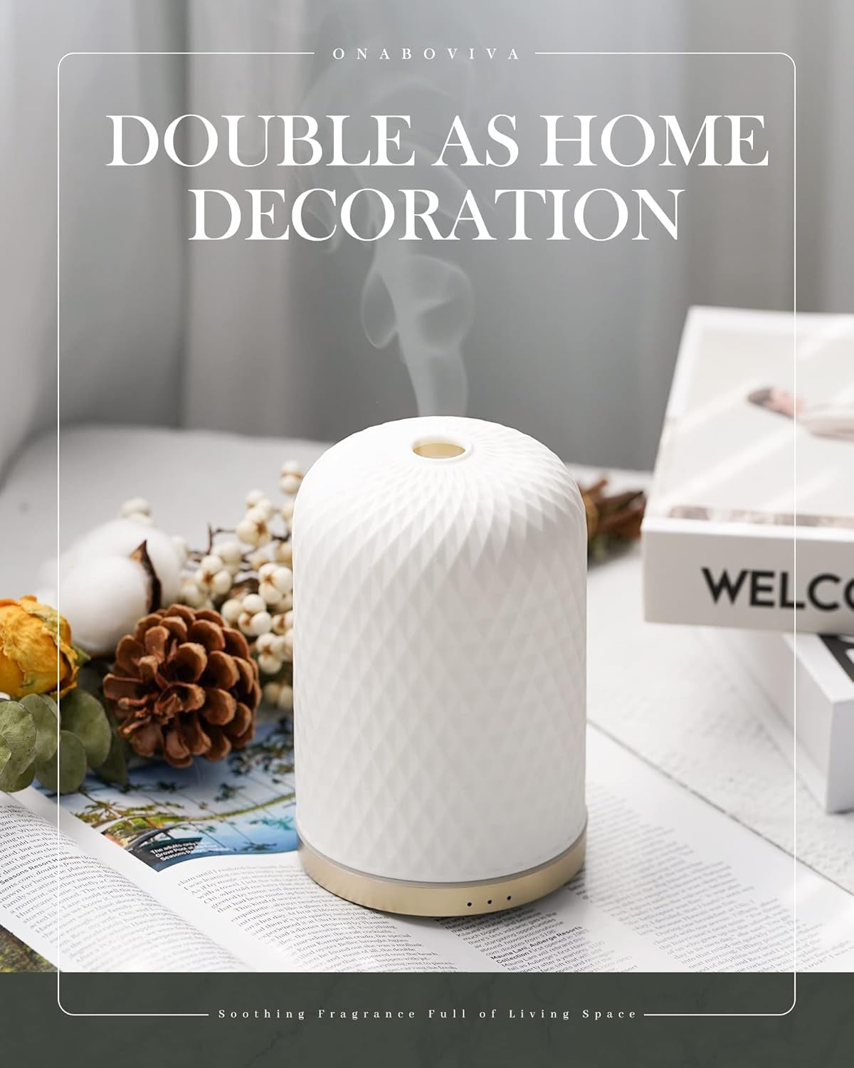 Aesthetic Ceramic Essential Oil Diffuser - 110ml Ultrasonic USB-Powered Diffuser for Large Rooms, Yoga, and Dorm Décor - Perfect Home Accent in Elegant White