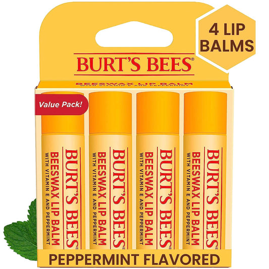 Moisturizing Lip Balm Stocking Stuffers - 4-Pack of Natural Beeswax with Vitamin E & Peppermint Oil for Perfect Christmas Gifts!