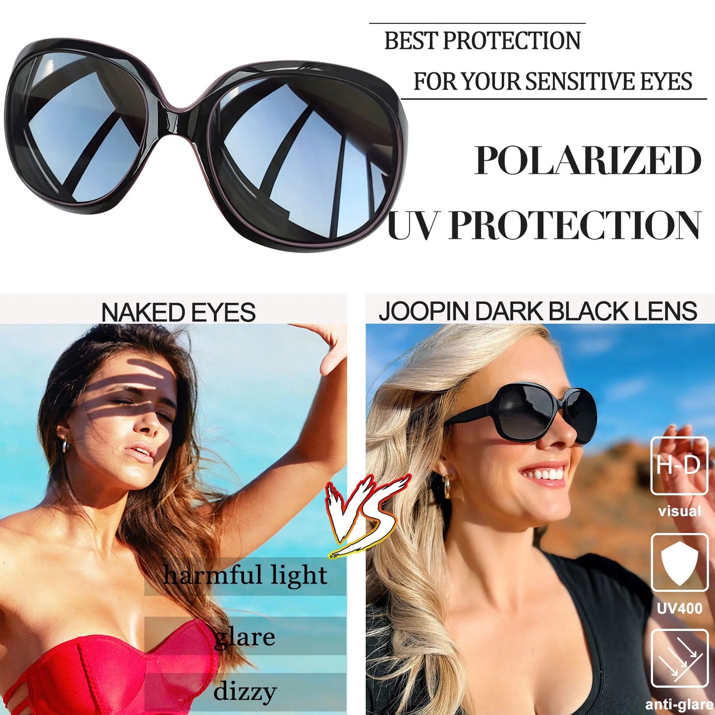 Chic Black Purple Polarized Sunglasses for Women - Ultimate UV Protection & Trendy Wide Frame Design
