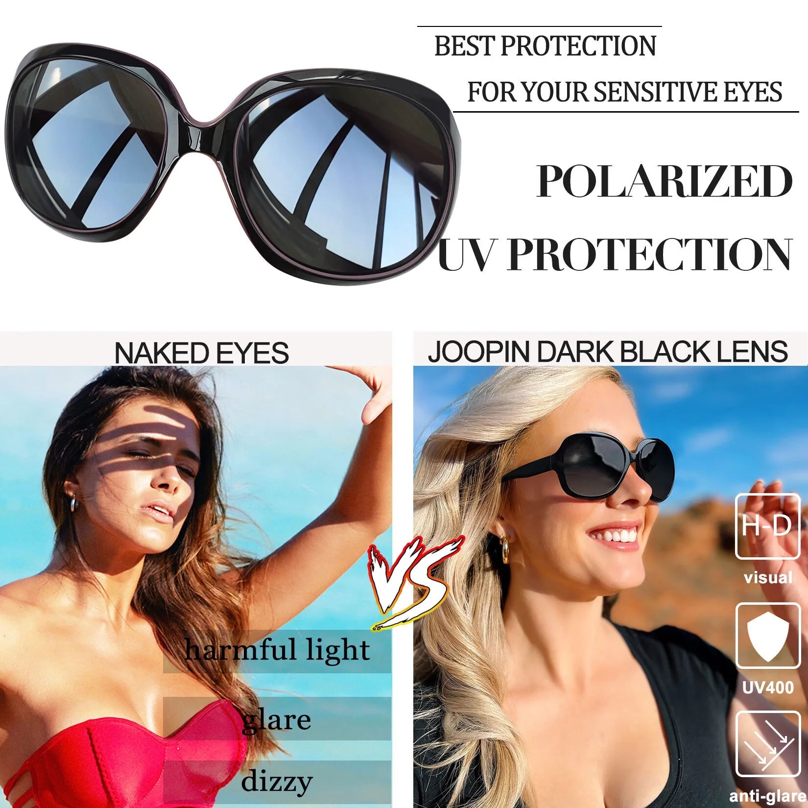 Chic Black Purple Polarized Sunglasses for Women - Ultimate UV Protection & Trendy Wide Frame Design