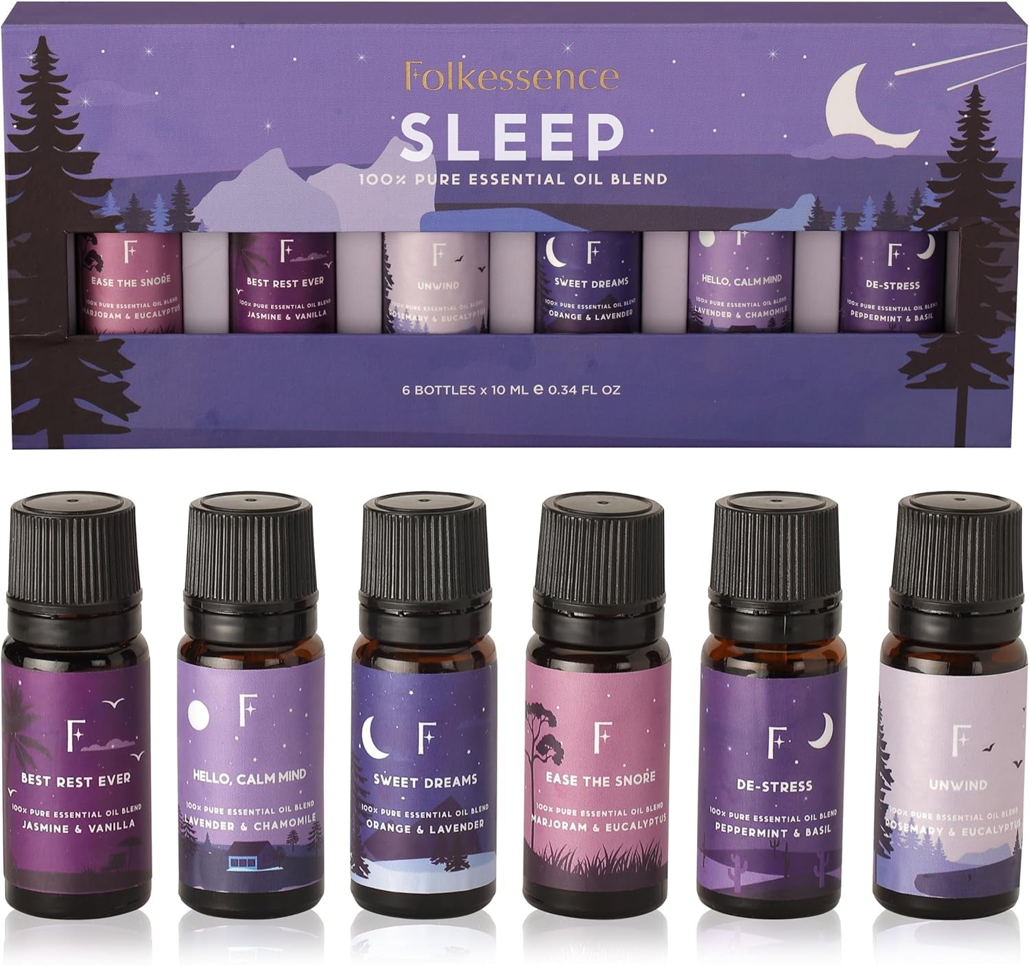 Sleep Bliss Essential Oils Set | 6 Pure Essential Oil Blends for Diffusers - Lavender, Rosemary & Peppermint for Ultimate Relaxation