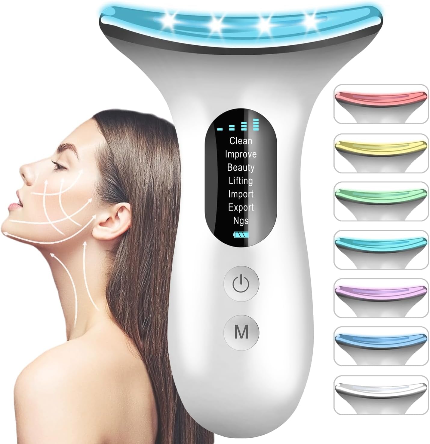 Revitalize Your Beauty with the 7-Color Light Face & Neck Massager - Anti-Aging Red Light Therapy for Firm, Tight, and Smooth Skin (White)