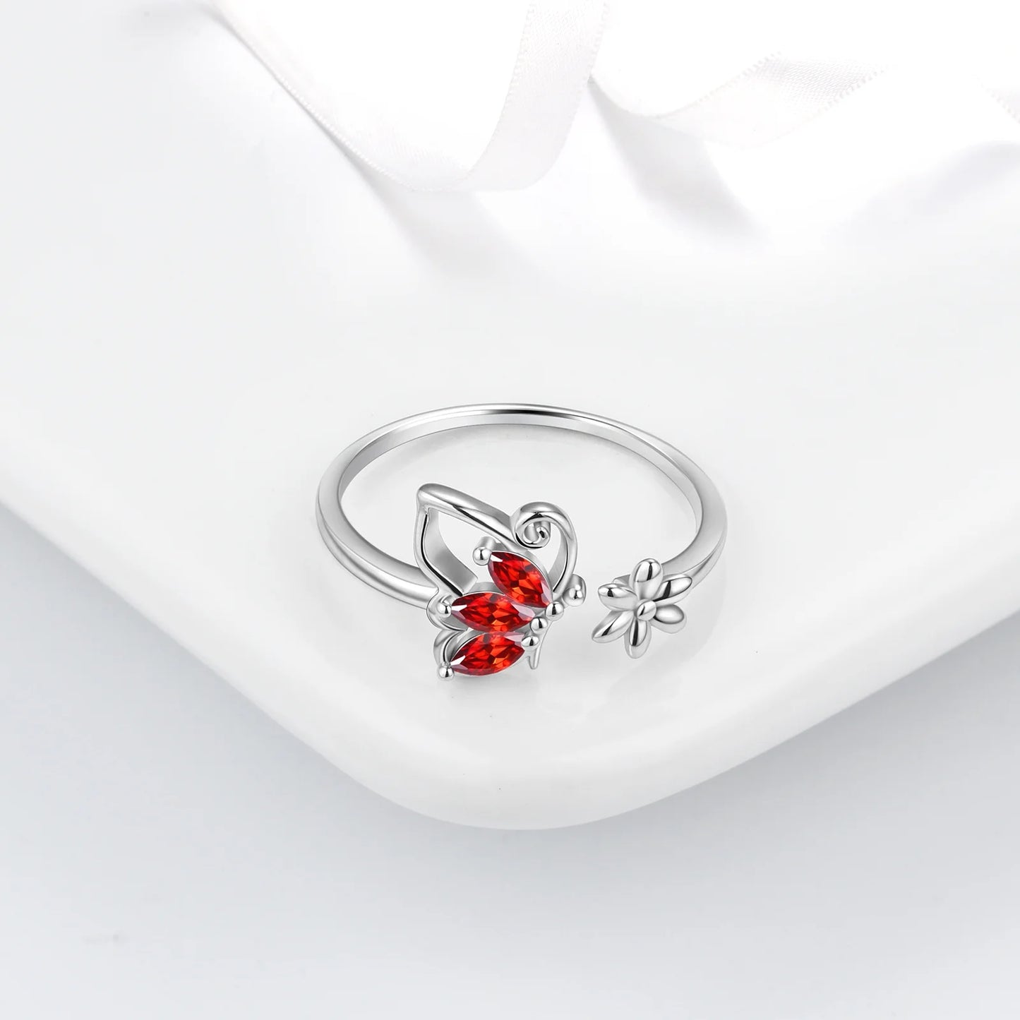 Elegant January Birthstone Jewelry Set - Stunning Red Butterfly Garnet Necklace, Earrings, Ring & Bracelet in Sterling Silver - Perfect Gifts for Christmas, Birthdays & Mother's Day