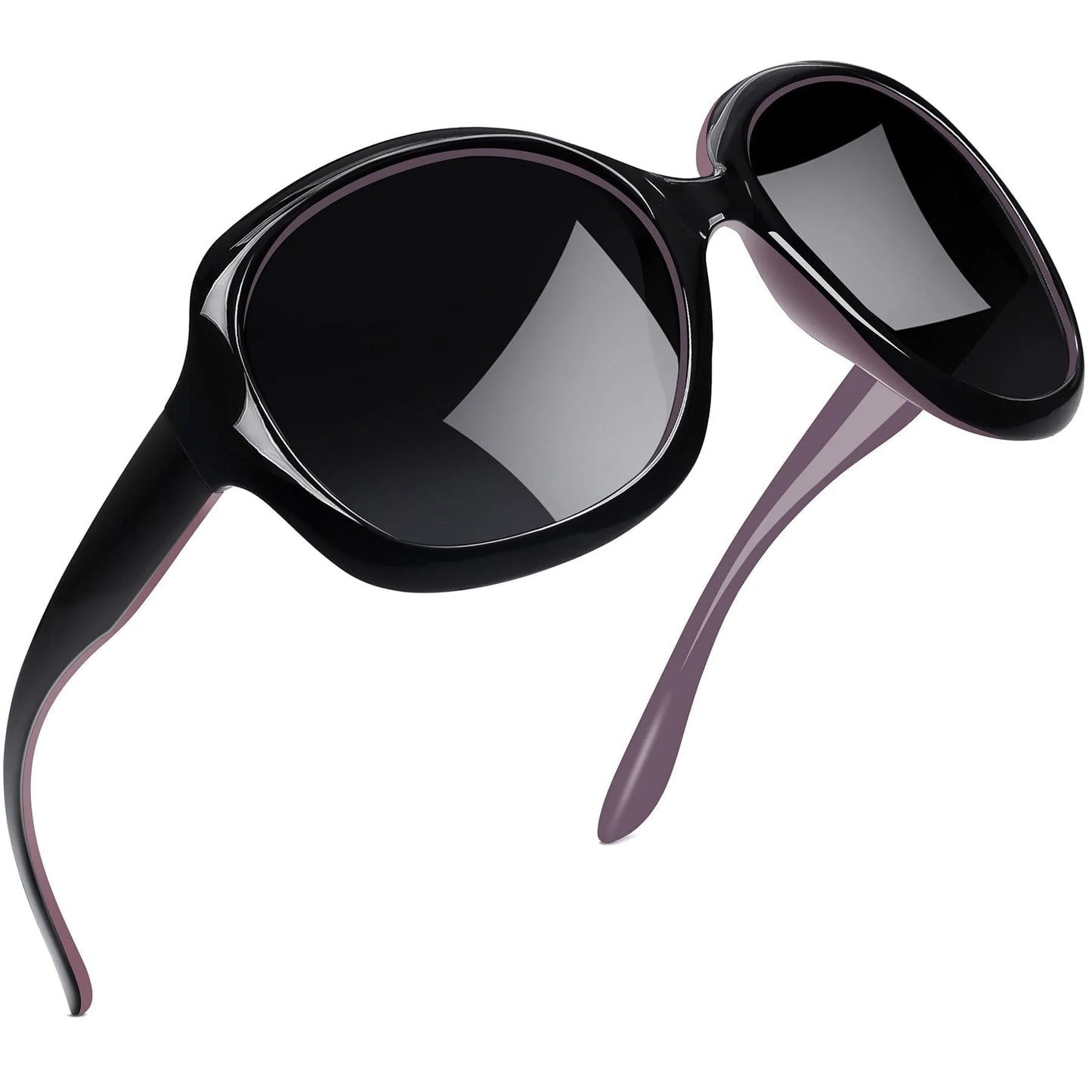 Chic Black Purple Polarized Sunglasses for Women - Ultimate UV Protection & Trendy Wide Frame Design