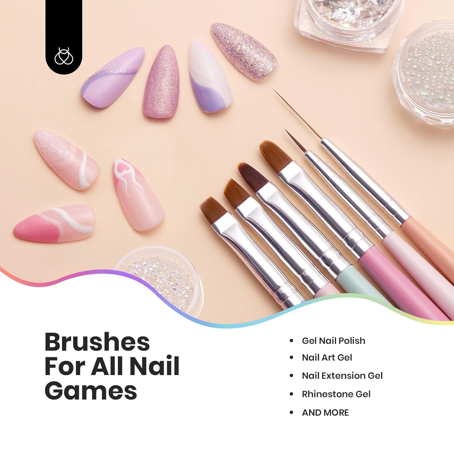 Professional Nail Art Brushes Set - 6 Pcs with Elegant Gray Wood Alloy Handles, Perfect for Salon & DIY Designs, Ideal Valentine's Day Gift for Her