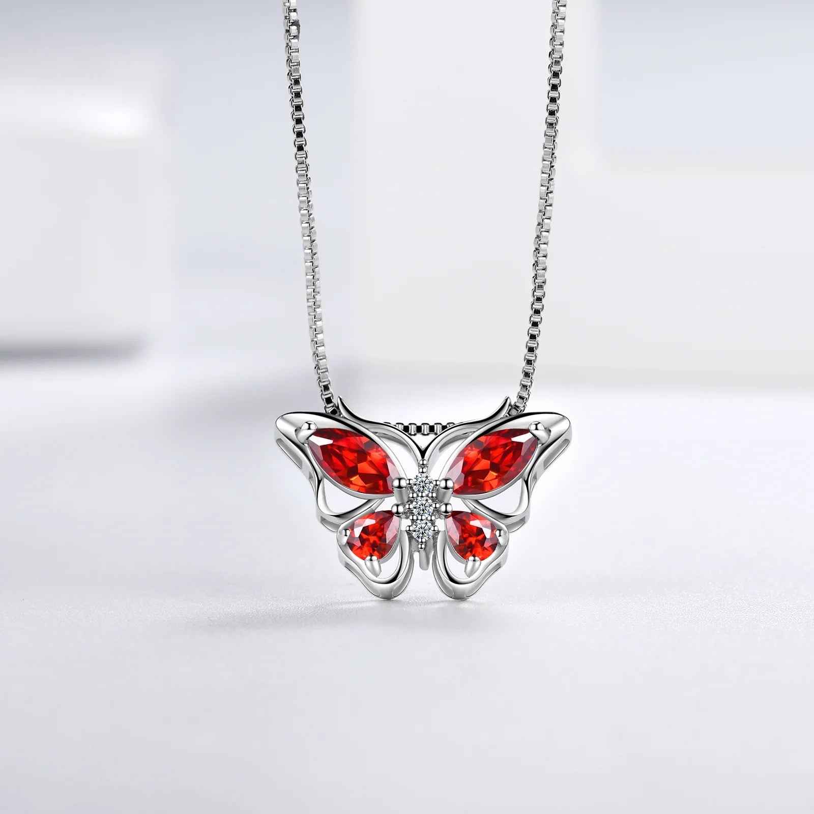 Elegant January Birthstone Jewelry Set - Stunning Red Butterfly Garnet Necklace, Earrings, Ring & Bracelet in Sterling Silver - Perfect Gifts for Christmas, Birthdays & Mother's Day