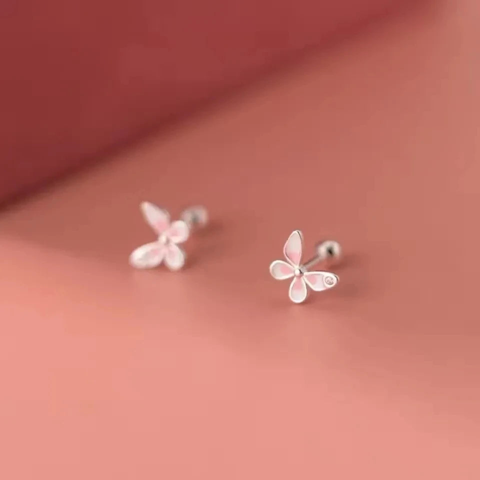 Korean 925 Silver Needle Tragus Piercing Helix Studs Earrings for Women 2Pcs Butterfly Heart Trendy Ear Piercing Body Jewelry