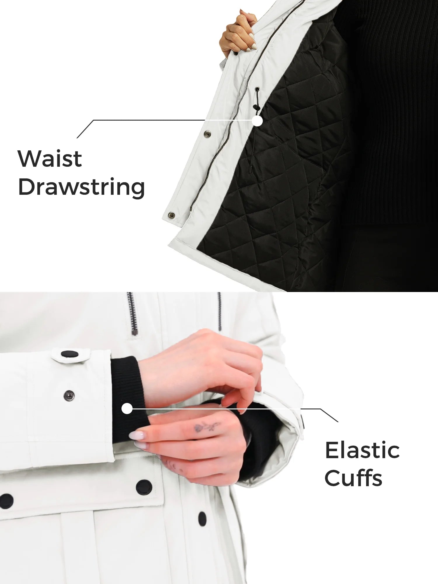 Stylish Women's Thicken Quilted Winter Coat - Beige Puffer Jacket, Size L