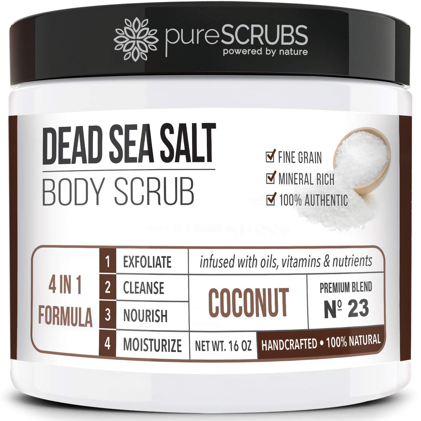 Indulge in Luxury: Premium Coconut Body Scrub Set - 16oz Dead Sea Salt Scrub with Essential Oils, Wooden Spoon, Loofah & Oatmeal Soap