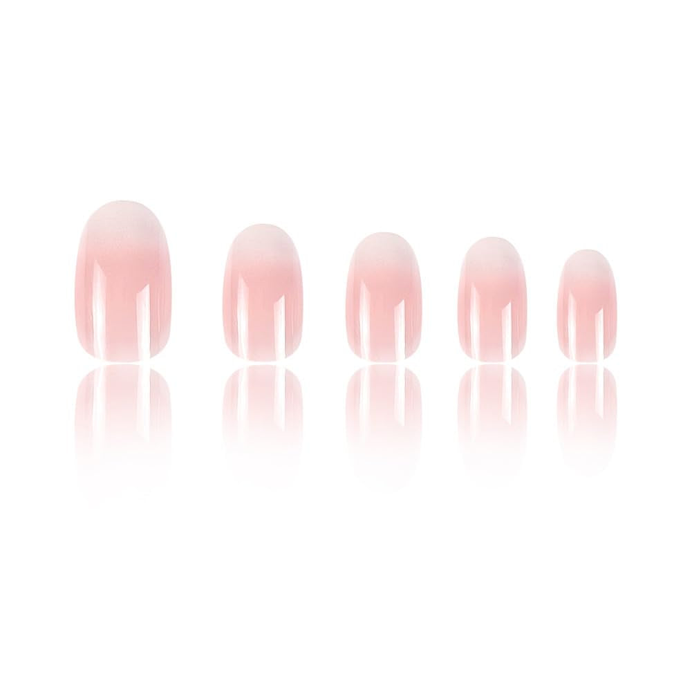 Short Almond Press On Nails - White Ombre Fake Nails for Women & Girls - 24 Pcs Acrylic Stick-On Designs