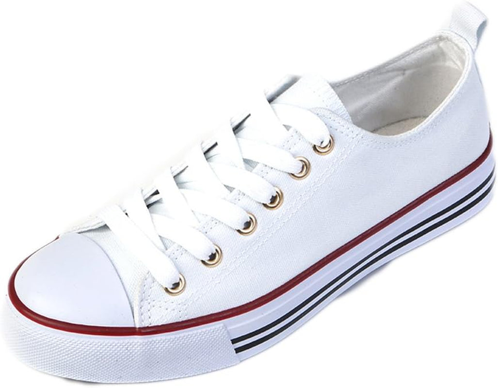 Stylish Women's Low Top Lace-Up Canvas Sneakers - Solid White Color (Size 7)