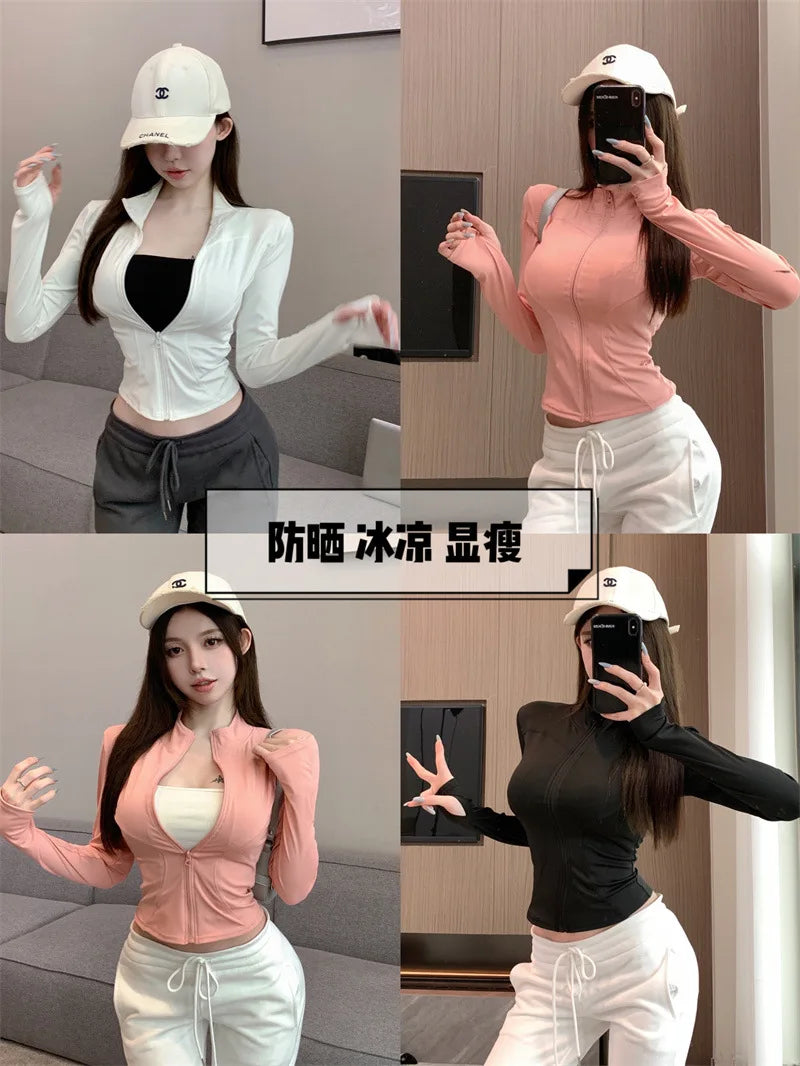 Yoga Sport Tops peach jacket fitness sports top women slimming sun protection clothing cardigan jacket