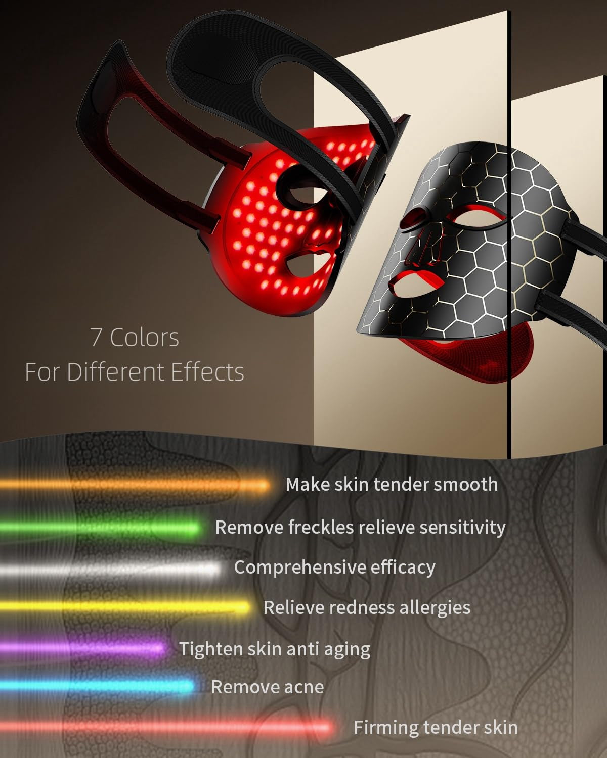 Revitalize Your Skin with the 7-Color LED Facial Mask - Anti-Aging & Tightening (Black)