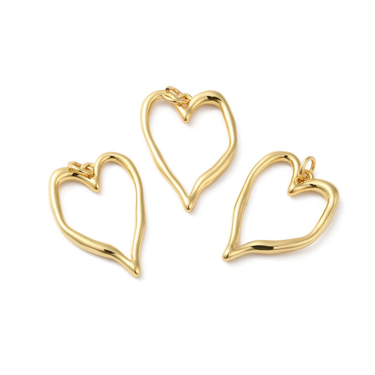 10pcs Hollow Love Heart Charms Brass Pendants Long-Lasting Plated Real 18K Gold Plated for Necklace Earrings DIY Jewelry Gifts