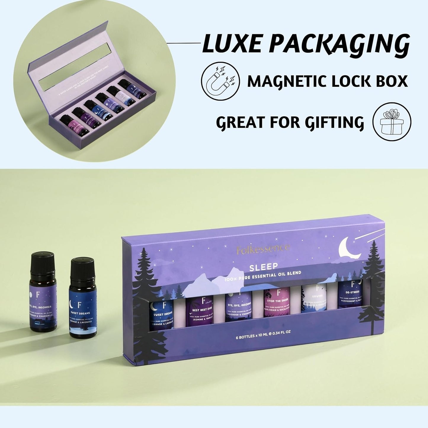 Sleep Bliss Essential Oils Set | 6 Pure Essential Oil Blends for Diffusers - Lavender, Rosemary & Peppermint for Ultimate Relaxation