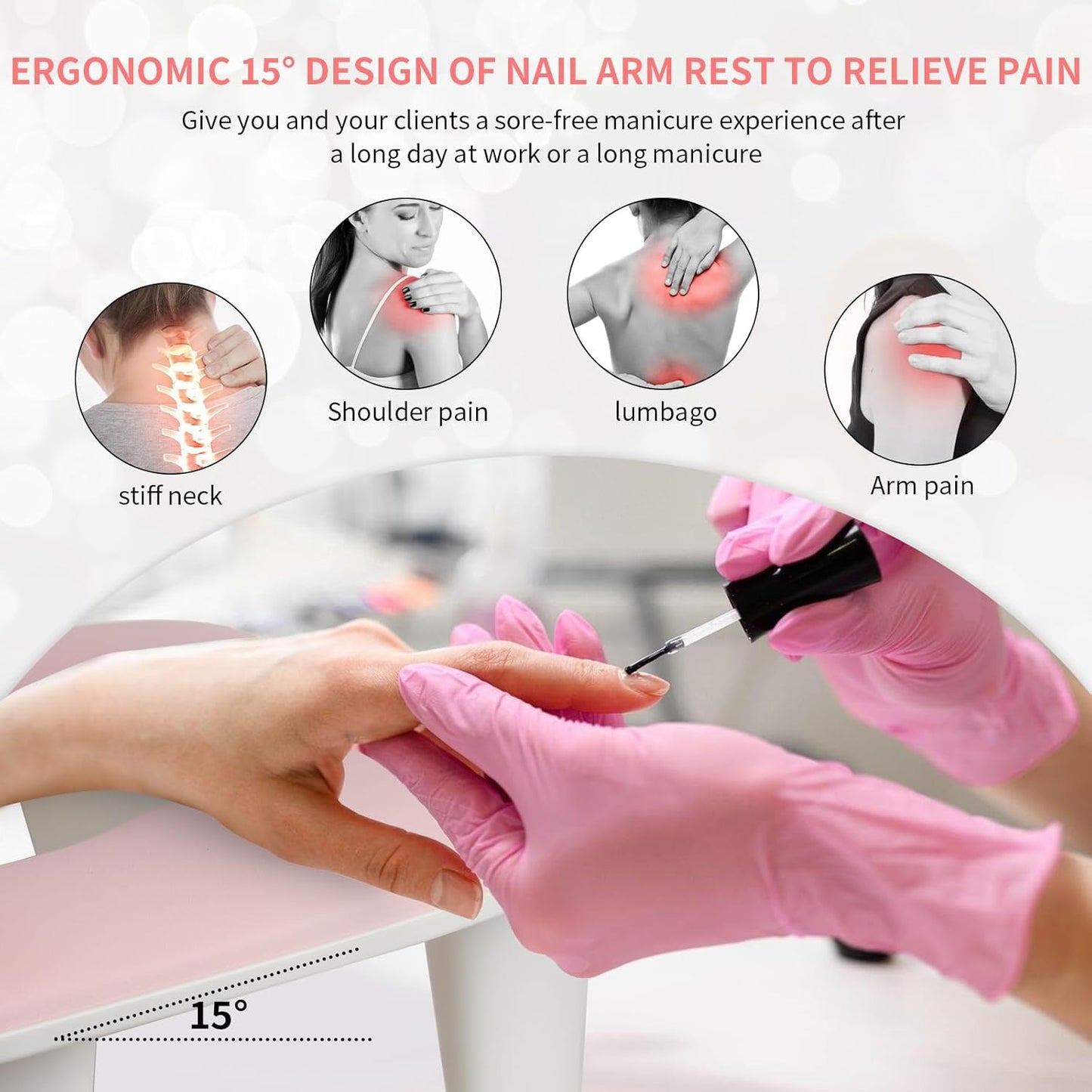 Ergonomic U-Shaped Nail Tech Arm Rest Cushion - Soft PU Leather Manicure Support (Pink)