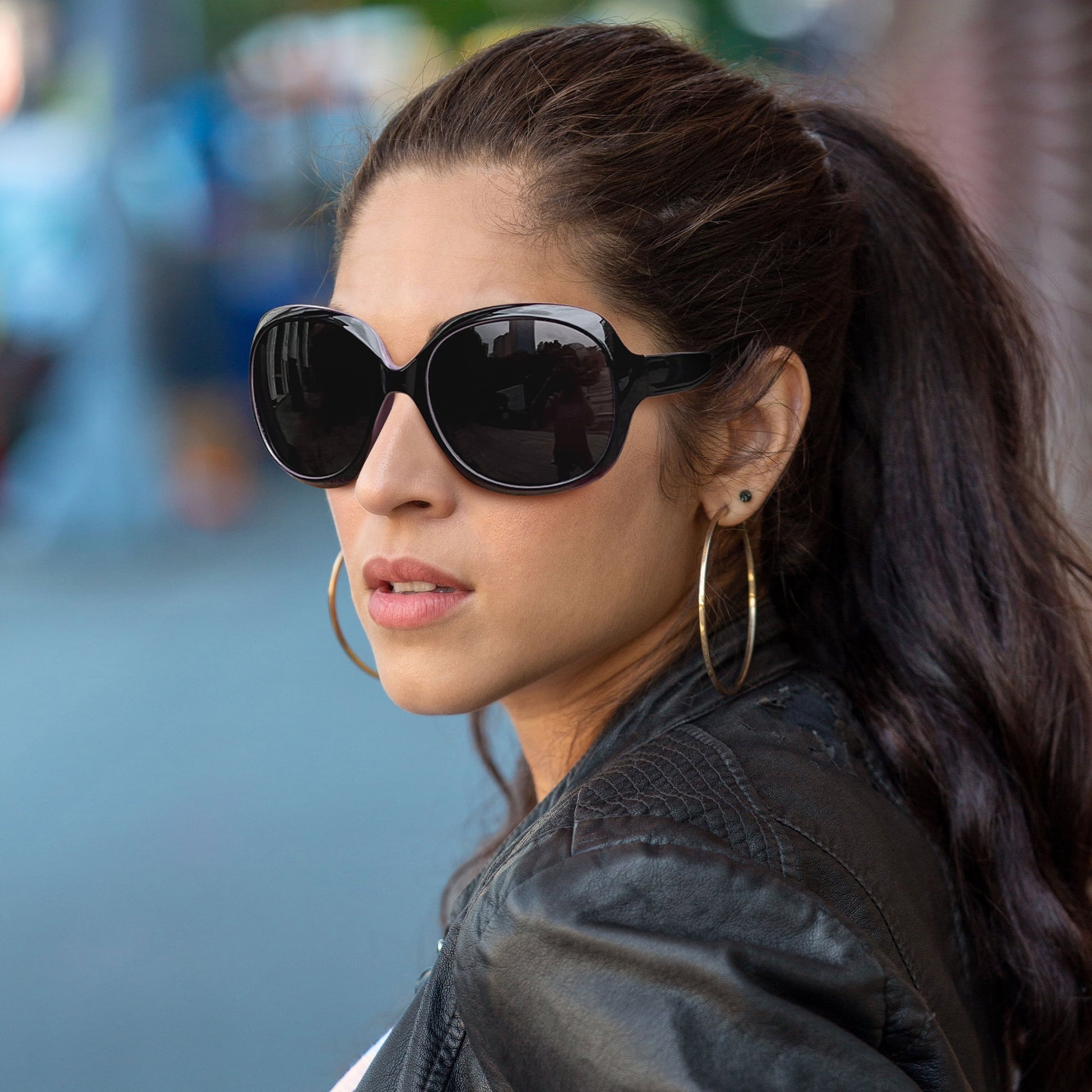 Chic Black Purple Polarized Sunglasses for Women - Ultimate UV Protection & Trendy Wide Frame Design