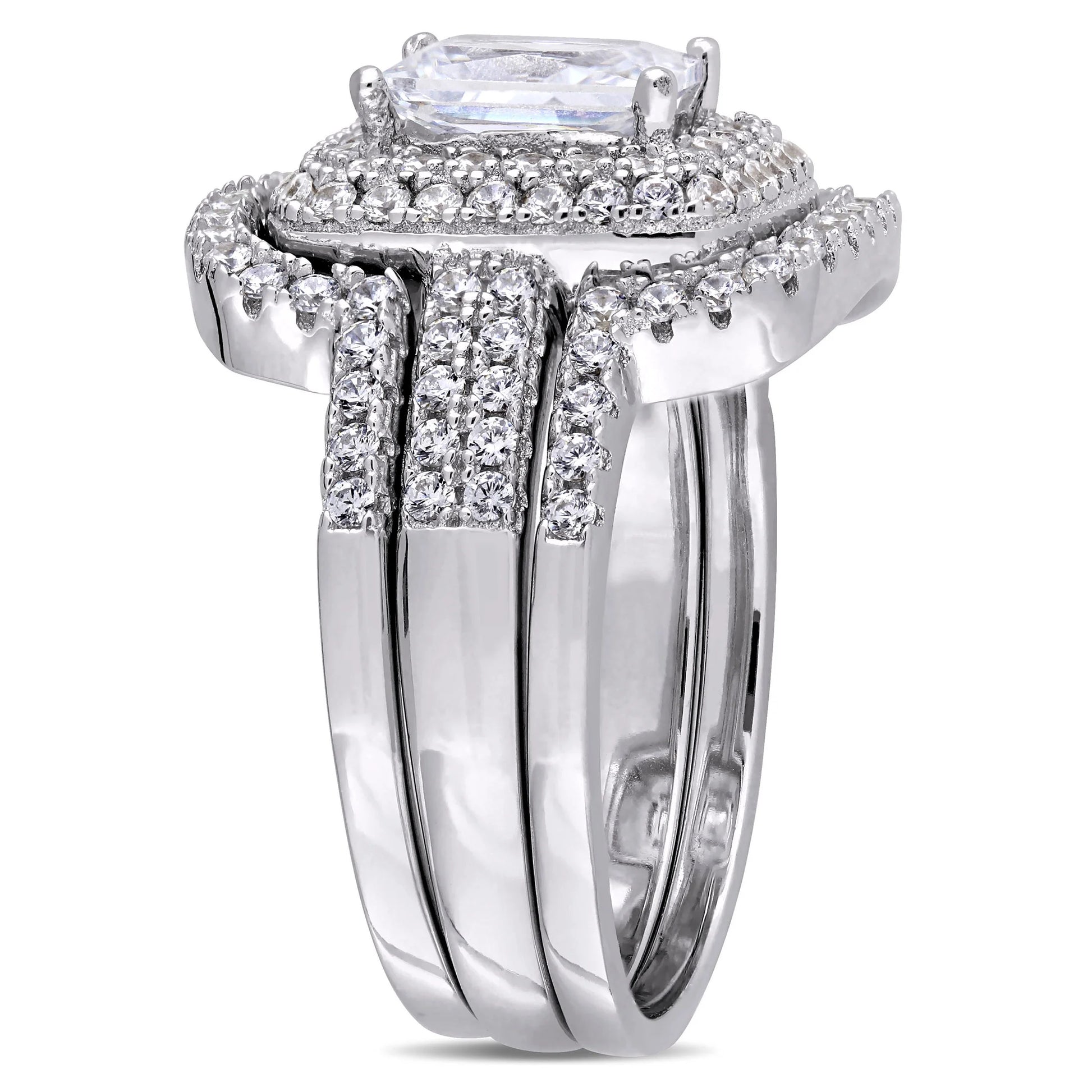 Exquisite Women's Sterling Silver Bridal Set with Cubic Zirconia and Emerald Accents