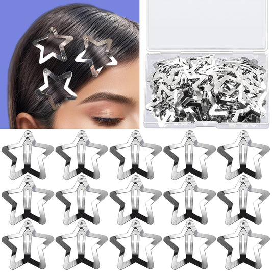 30 PCS 1.61" Star Hair Clips, Y2K Hair Accessories, Silver Star Clips for Girls Women, Rave Accessories, Non Slip Star Barrettes, Metal Star Snap Hair Clips