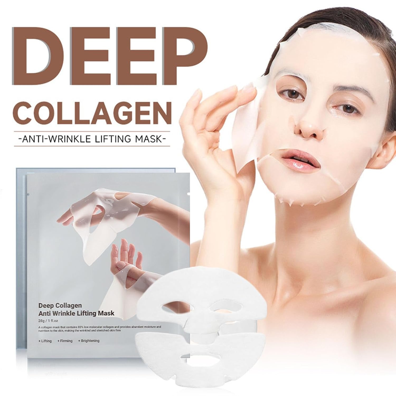 Revitalize Your Skin with Deep Collagen Face Mask - 5 Pack of Bio-Collagen Hydrogel Masks for Firming, Lifting, and Hydration