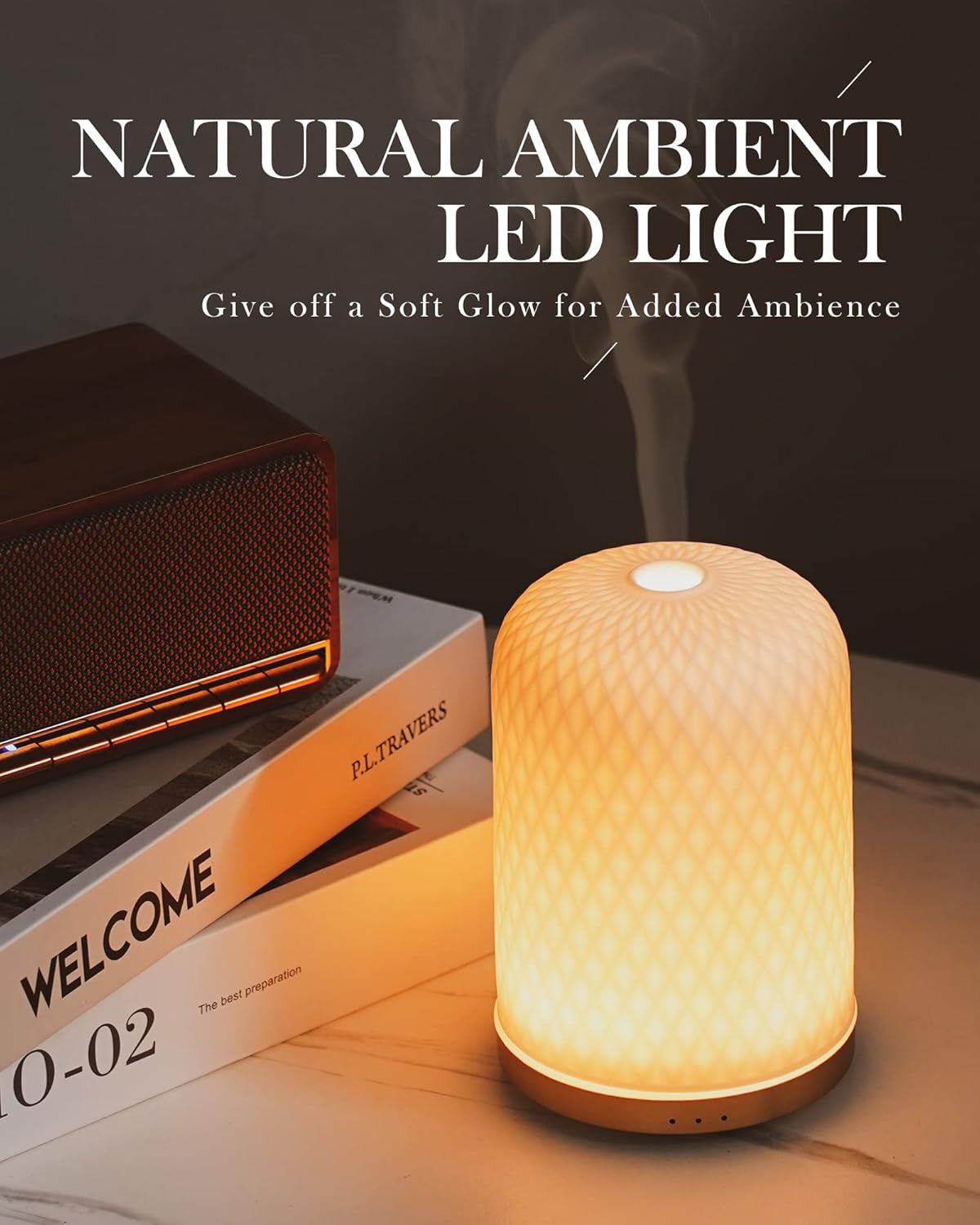 Aesthetic Ceramic Essential Oil Diffuser - 110ml Ultrasonic USB-Powered Diffuser for Large Rooms, Yoga, and Dorm Décor - Perfect Home Accent in Elegant White