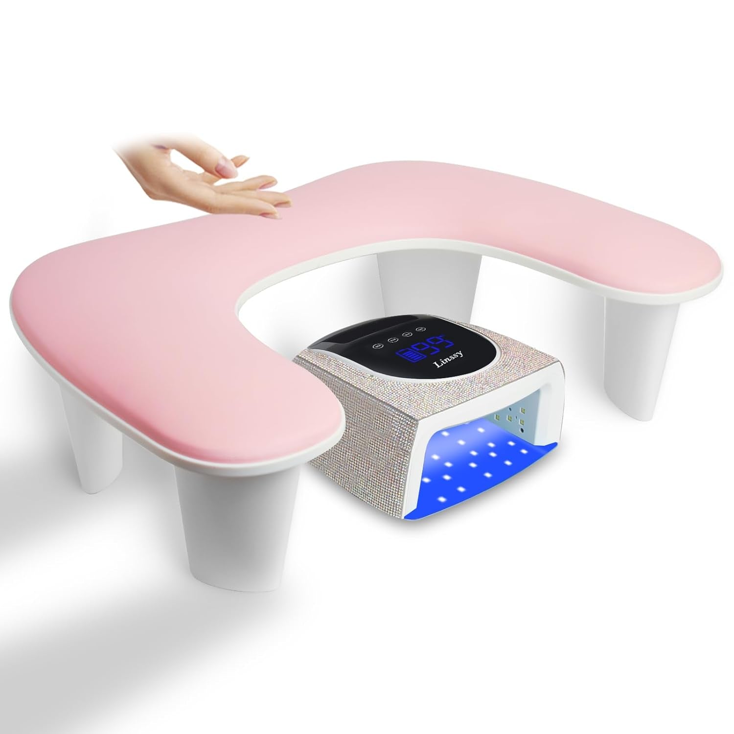 Ergonomic U-Shaped Nail Tech Arm Rest Cushion - Soft PU Leather Manicure Support (Pink)