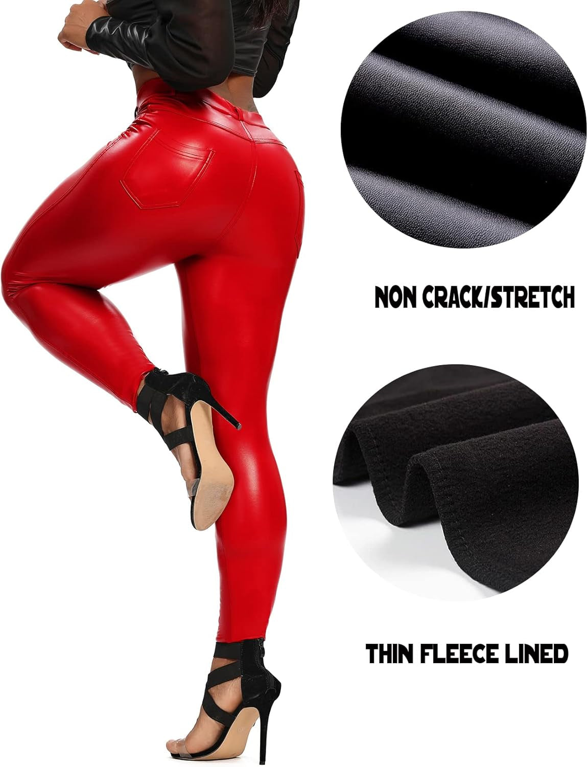 Women'S Faux Leather Leggings Pants PU Elastic Shaping Hip Push up Black Sexy Stretchy High Waisted Tights