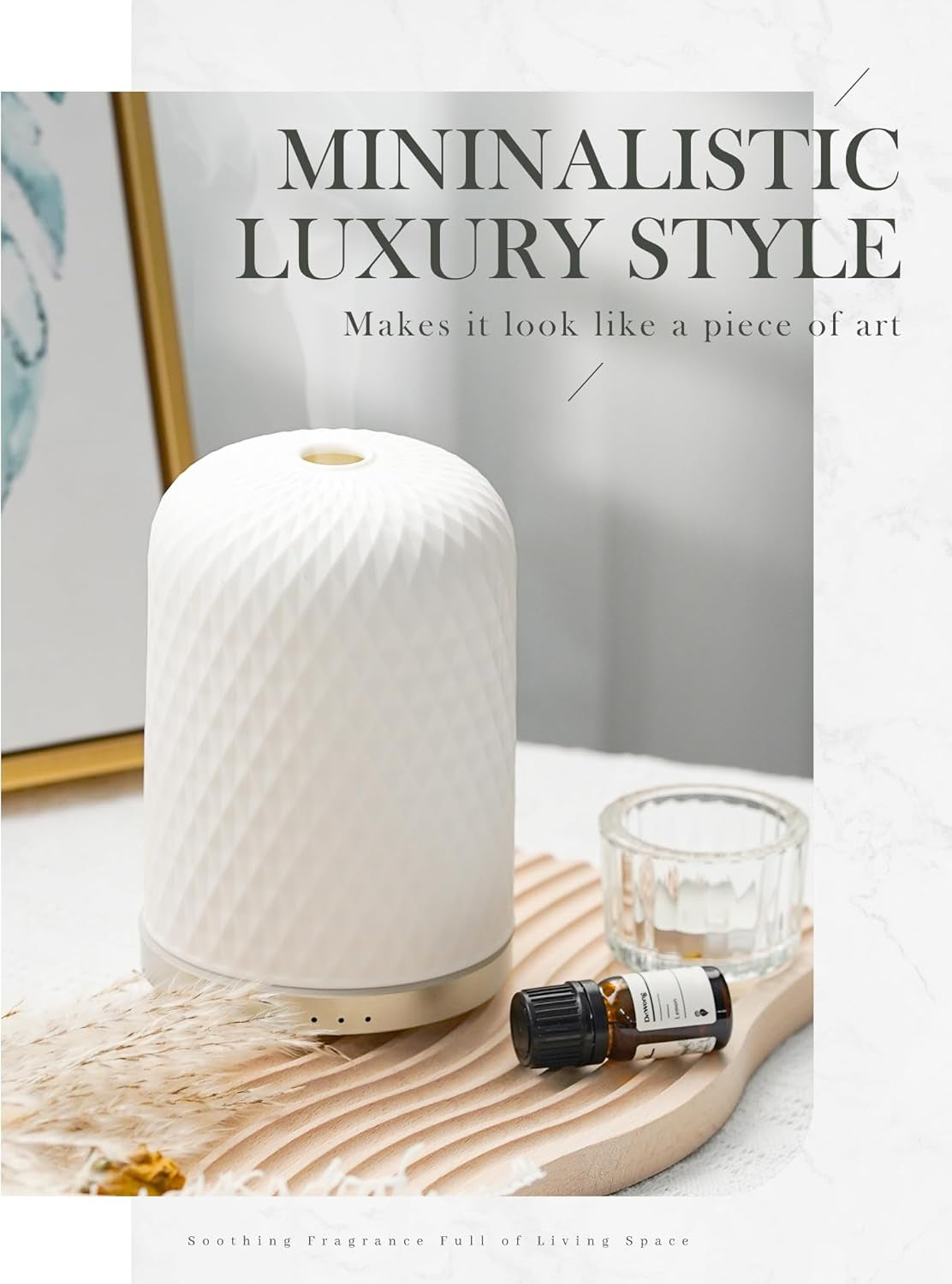 Aesthetic Ceramic Essential Oil Diffuser - 110ml Ultrasonic USB-Powered Diffuser for Large Rooms, Yoga, and Dorm Décor - Perfect Home Accent in Elegant White