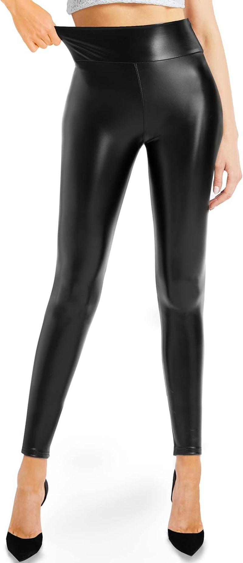 Women'S Faux Leather Leggings High Waisted Tummy Control Stretchy Leather Tights for Women